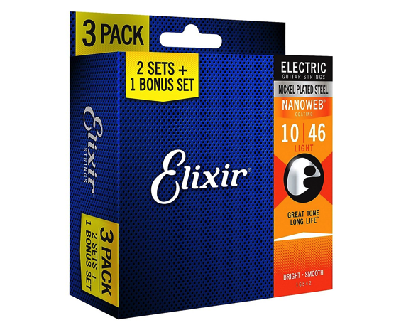 Elixir 16542 3X2 Pack Nanoweb Light 10/46