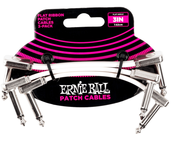 Ernie Ball 6384 Flat Ribbon Patch Cable White 7.62cm 3Pk