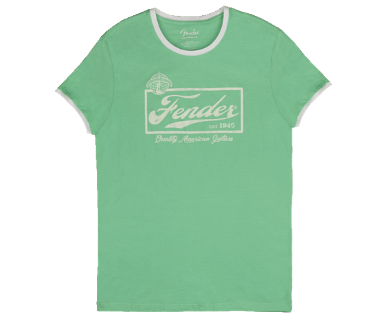 Fender Beer Label Men's Ringer Tee, Sea Foam Green/White, Large