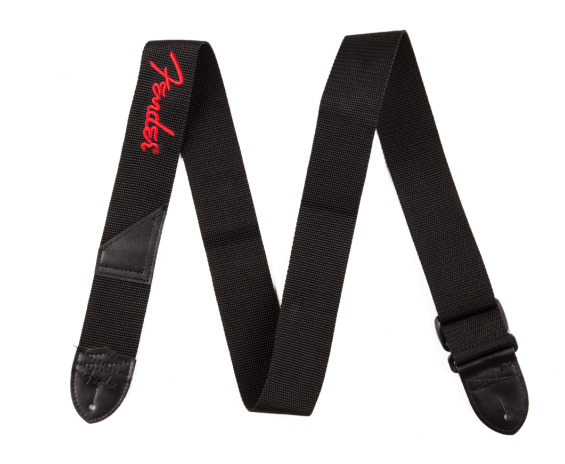Fender Black Poly Strap w/ Red Logo