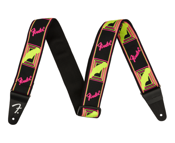 Fender Neon Monogrammed Strap, Pink and Yellow, 2