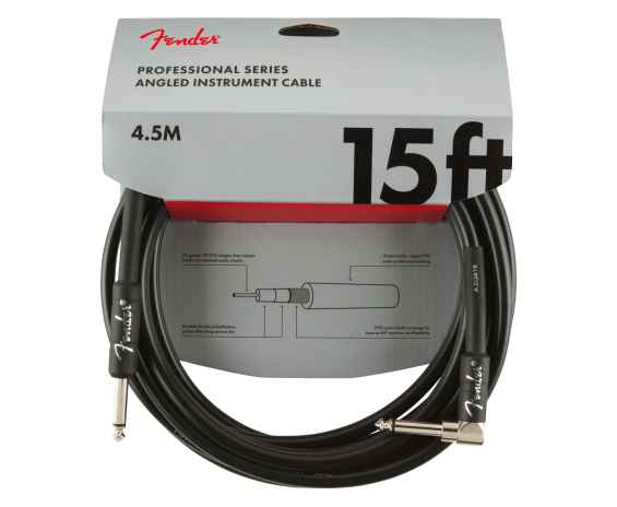 Fender Professional Series Instrument Cables, Straight/Angle, 15', Black
