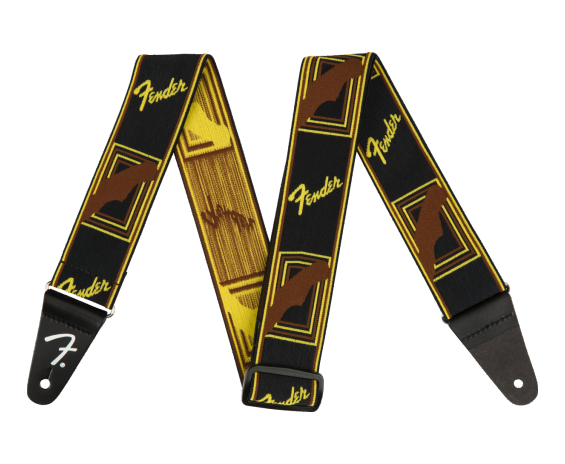 Fender Weighless 2 Mono Strap, Black/Yellow/Brown