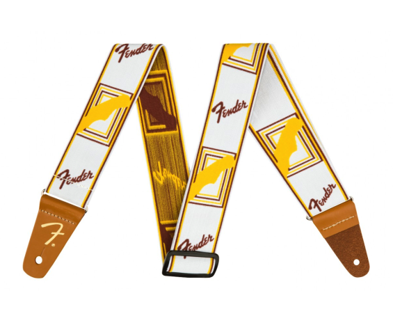 Fender Weighless 2 Monogrammed Strap, White/Brown/Yellow