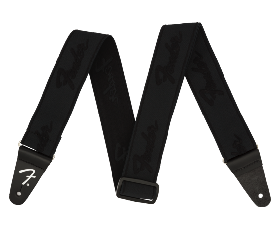 Fender WeighLess Running Logo Strap Black/Black